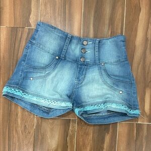 Denim Blue Women's Shorts with Lace Trim